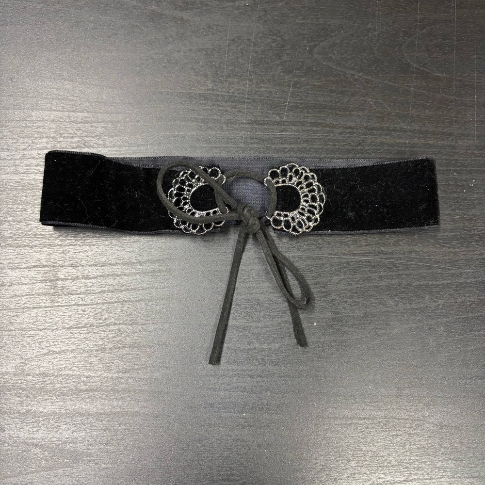 Express Black Velvet Choker with Silver Accents and Tie Front
